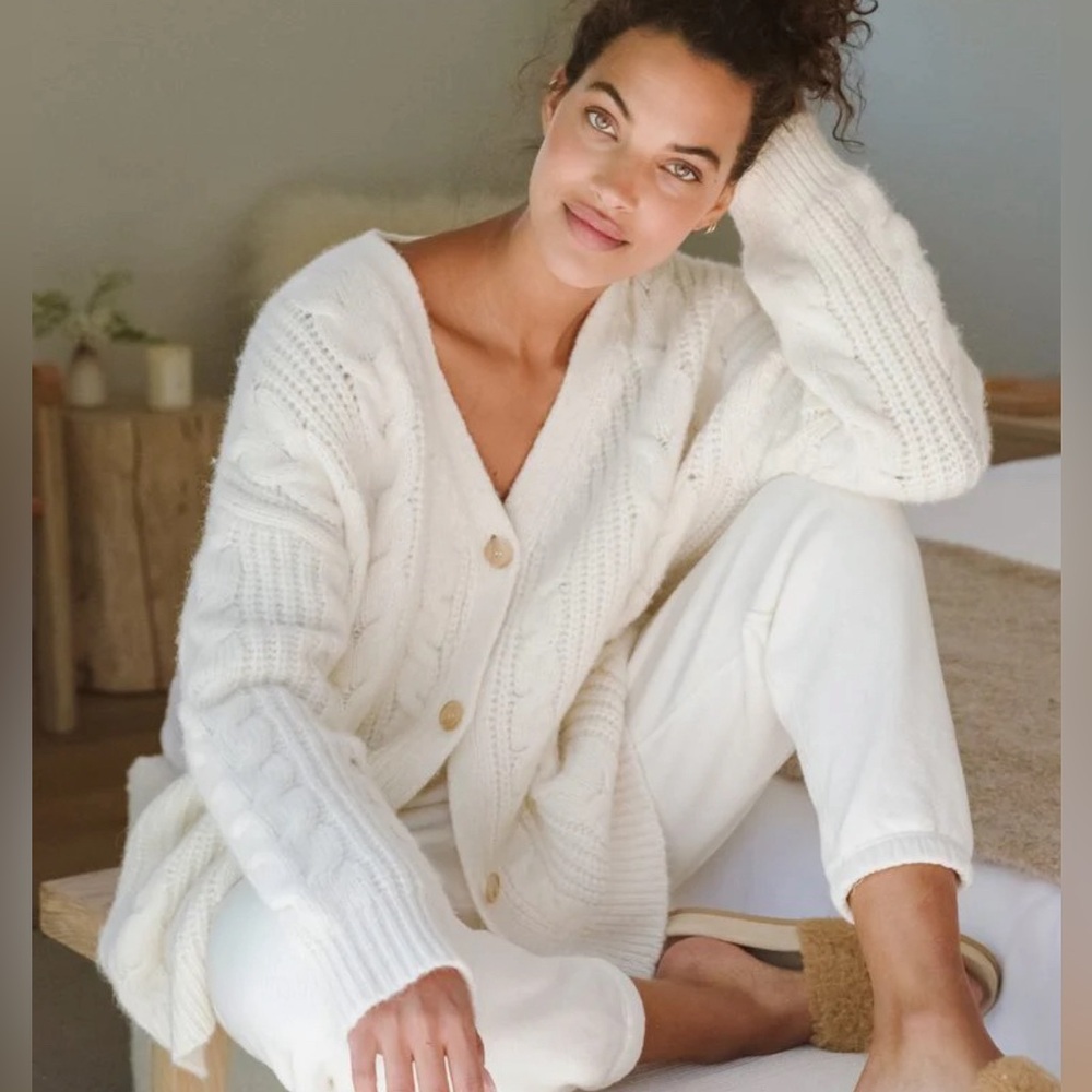 Jenni Kayne Cable Cocoon Cardigan, Cream, Medium, Excellent condition